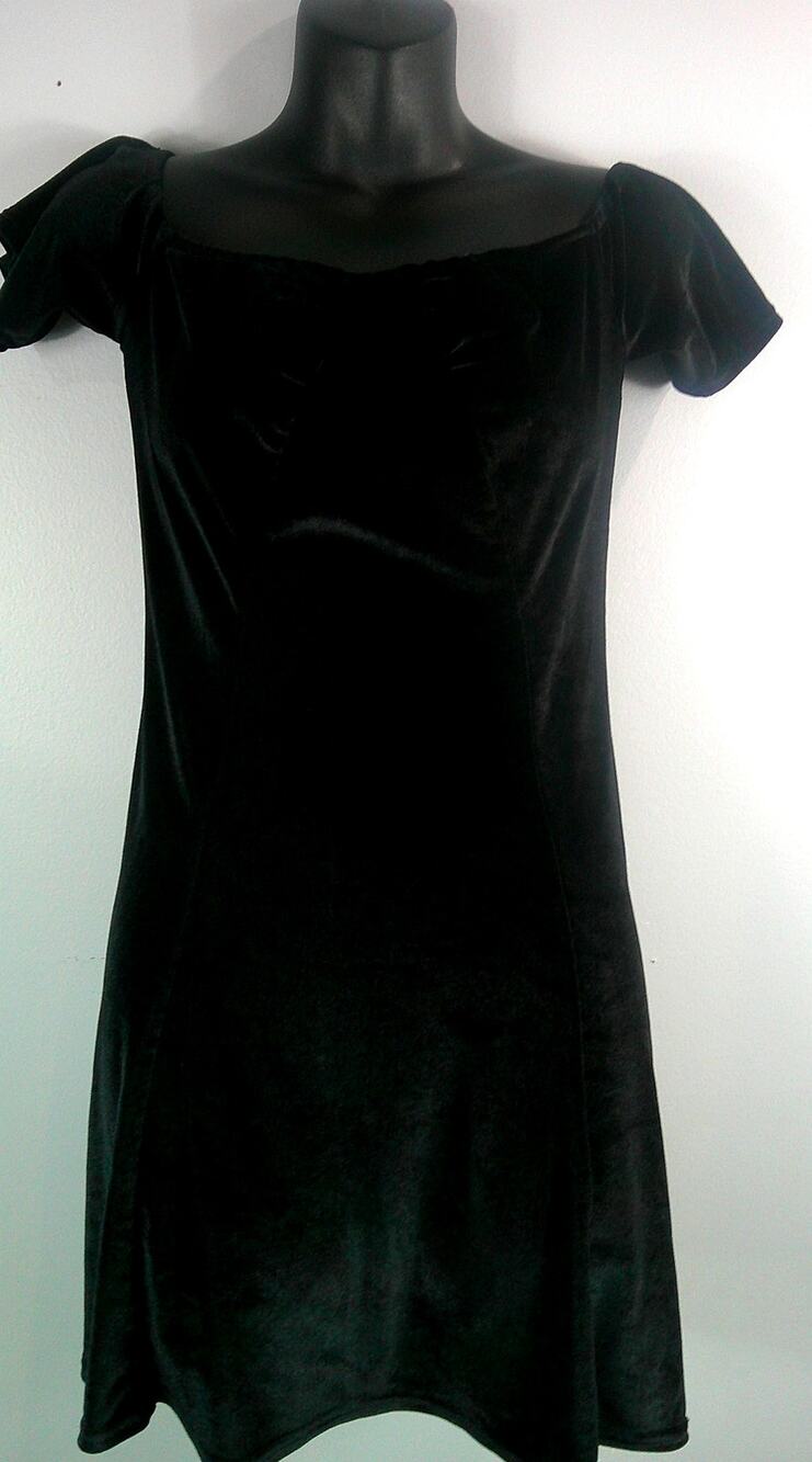 Angvns Black Velvet Dress Short Sleeve Medium